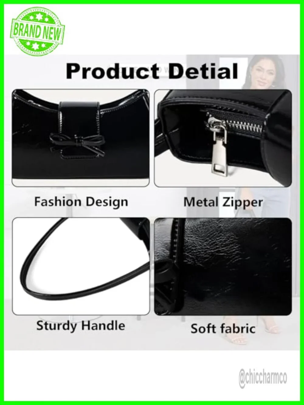 Patent Leather Hobo Shoulder Bag Y2K Bow Purse Clutch